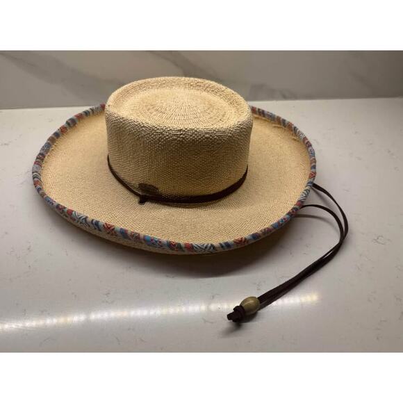 Caribbean Joe Wide Brim Adjustable Bangkok Toyo Gaucho Hat with Aztec Trim - Picture 2 of 7
